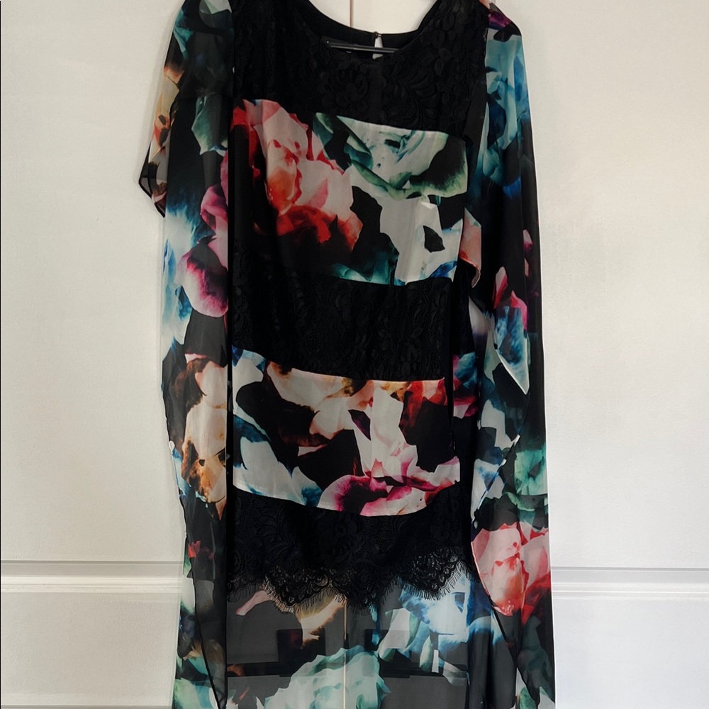 Floral Sheer Dress with Lace Detail